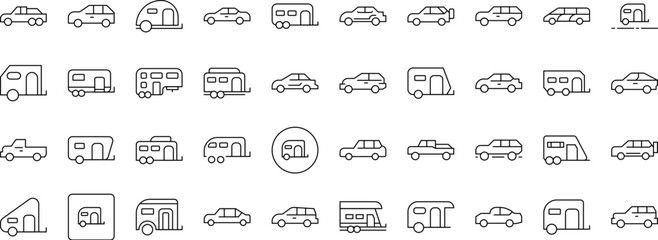 Motorhome and Car Modern Outline Style Icons for Design, Cards, Apps, Social Networks
