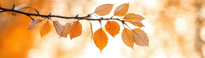 Fototapeta premium Golden Autumn Leaves Against Soft Blurred Background in Warm Tones