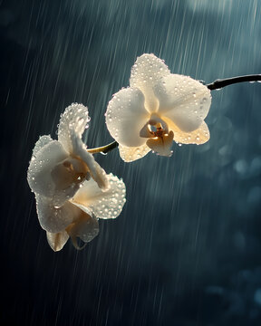 Rare White Orchid in Tropical Storm