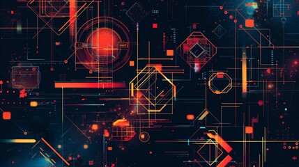 Abstract Digital Wallpaper, Geometric, Tech, Lines, Shapes