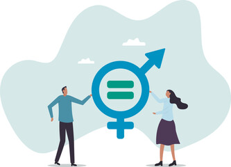 Gender equality, man and woman equal, balance and diversity in workplace, female and male employee having equal opportunity.business concept.flat character.