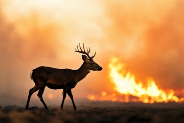 Deer Walking Through Wildfire Landscape – Symbol of Nature’s Struggle and Survival