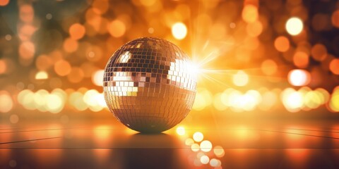 Obraz premium Shiny Disco Ball on a Vibrant Background with Sparkling Lights for Holiday Party Decor and Celebrations