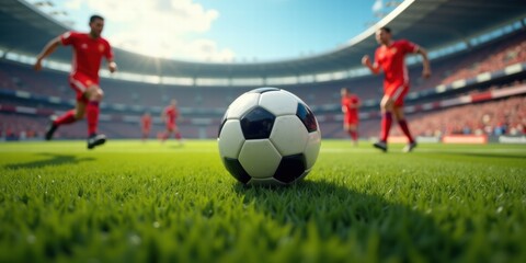 Fototapeta premium A dynamic soccer scene featuring players in action on the field, highlighting the excitement and energy of the game.