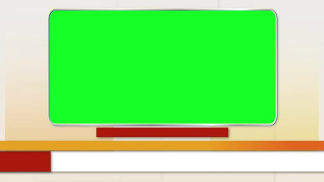 Broadcast or podcast news style seamless video overlay with empty text graphic boxes and green screen for video picture in picture [4K]
