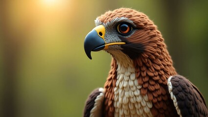 realistic highly detailed crochet of a hawk with a nature background