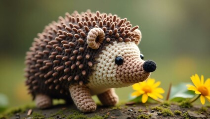 Obraz premium realistic highly detailed crochet of a hedgehog with a nature background