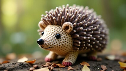 Obraz premium realistic highly detailed crochet of a hedgehog with a nature background