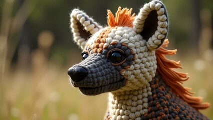 Obraz premium realistic highly detailed crochet of a hyena with a nature background