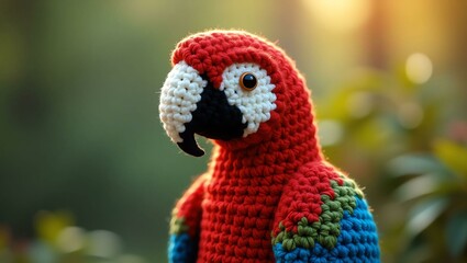 Fototapeta premium realistic highly detailed crochet of a macaw with a nature background