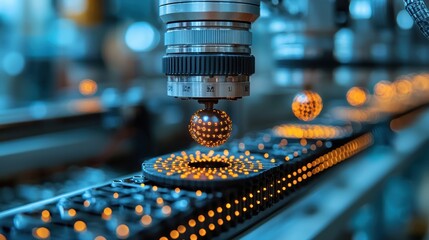 Precision Manufacturing Close up of Automated Industrial Sphere Inspection System