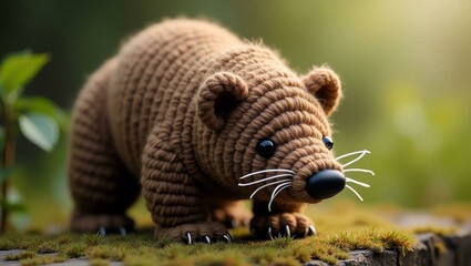 Obraz premium realistic highly detailed crochet of a mole with a nature background