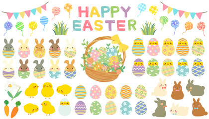 かわいいイースターのイラストセット ベクター素材
