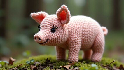 Fototapeta premium realistic highly detailed crochet of a pig with a nature background