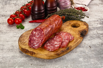 Italian pork Salchichon sausage with slices