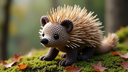 Obraz premium realistic highly detailed crochet of a porcupine with a nature background