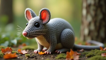 Obraz premium realistic highly detailed crochet of a rat with a nature background