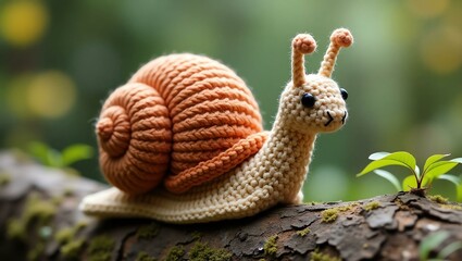 Obraz premium realistic highly detailed crochet of a snail with a nature background