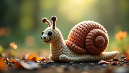 Fototapeta premium realistic highly detailed crochet of a snail with a nature background