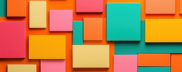 spending expenses forecast concept. Colorful sticky notes arranged on a vibrant orange background create a lively and organized workspace.