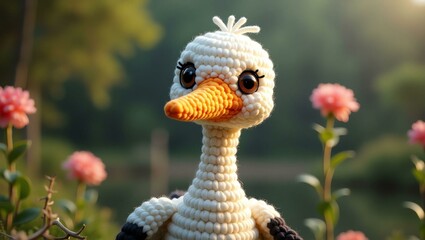Obraz premium realistic highly detailed crochet of a stork with a nature background