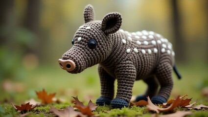 realistic highly detailed crochet of a tapir with a nature background