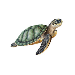 Peaceful Green Sea Turtle for Nature, Transparent Background