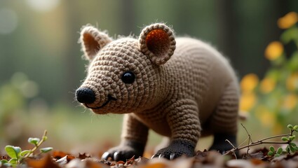 Fototapeta premium realistic highly detailed crochet of a wombat with a nature background