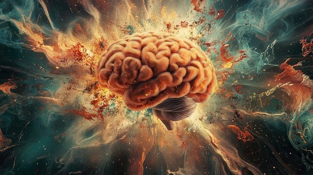 Concept art of a human brain exploding with knowledge and creativity. generative ai illustration