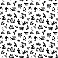  Graffiti Hip Hop Music Style Lettering Characters Sign Symbols Seamless Vector Pattern , Background Design Element