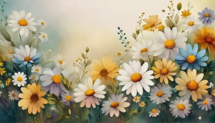 Floral seamless summer flowers garland with daisys background graphic resource