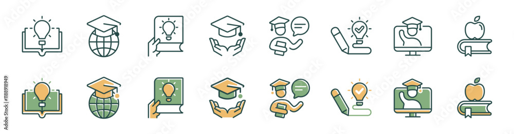 Aufkleber knowledge cognition achievement line icon set education intelligence genius learning signs vector il