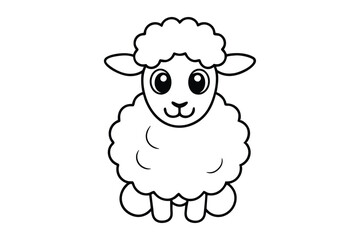 Line art design of a charming cartoon baby sheep with fluffy wool.eps