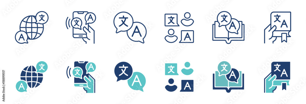 Poster simple global language translate icon set online international communication translation service edu