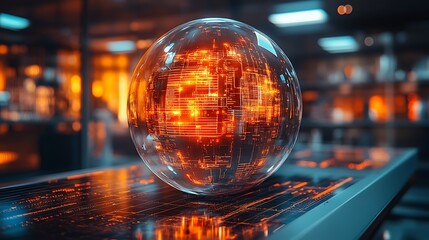 Glowing Orb Encapsulating Futuristic Circuitry Technology