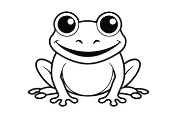 Line art design of a playful cartoon baby frog with big round eyes.eps