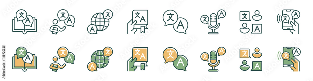 Aufkleber collection of language translate communication icon set global translation dictionary international 