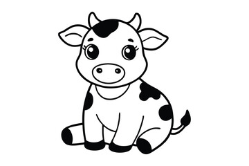 Obraz premium Line art design of an adorable cartoon baby cow with small spots.eps