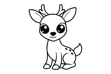 Line art design of an adorable cartoon baby deer with small antlers