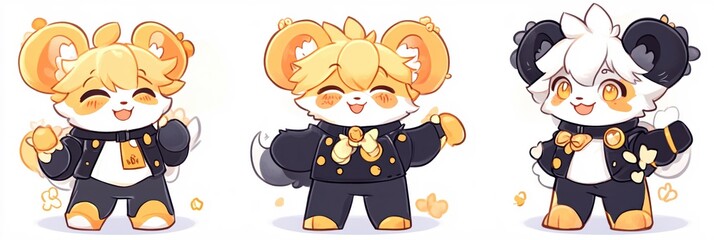 Adorable Anime Style Cartoon Animals Wearing Jackets