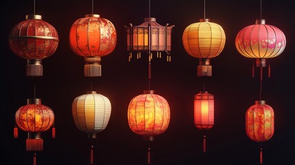 Obraz premium Chinese lanterns set stock illustration