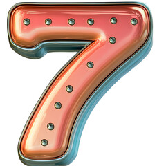 Bright Retro Neon Number Seven with Bulbs and Reflection Effect