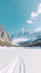 Serene Winter Landscape Majestic Mountains Snow Path