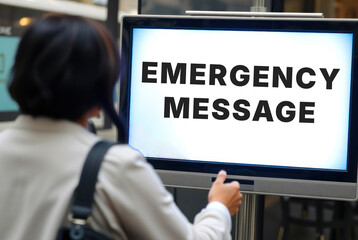 EMERGENCY MESSAGE word text on tv screen