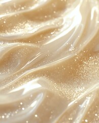 Luxurious beige cosmetic cream texture with glitters. Ideal for high-end product presentation. Liquid foundation, tone cream. Highlighter texture. Beauty make-up background