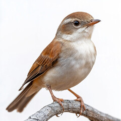 A nightingale on branch white background
