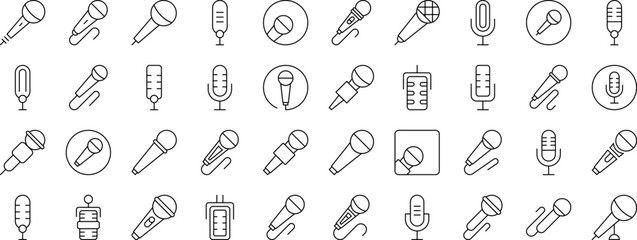 Microphone Thin Line Icon Set. Outline Signs for Graphic and Web Design, Apps, Adverts, Various Cards