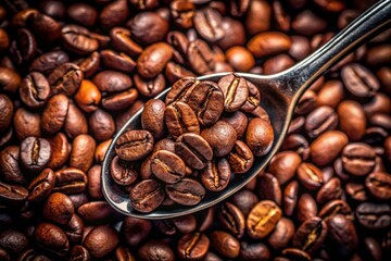 Obraz premium Rich, dark coffee beans gleam in this high-resolution aerial shot.