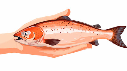 Holding a salmon fillet, isolated on a white background, ready to enjoy a delightful seafood experience. cutout png. Seawood. Illustration