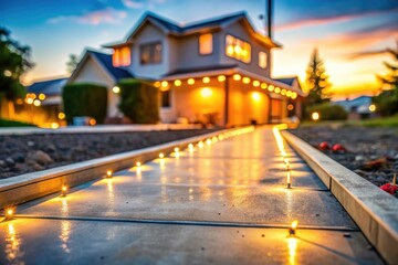 Obraz premium Sharp home exterior, softly focused walkway, highlighting new concrete.